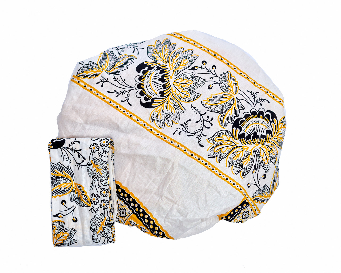 Ankara Wax Print Made of White Yellow And Black Blend of Beautiful Colours And Pattern, Hand Made Elastic Silklined Bonnet With Band