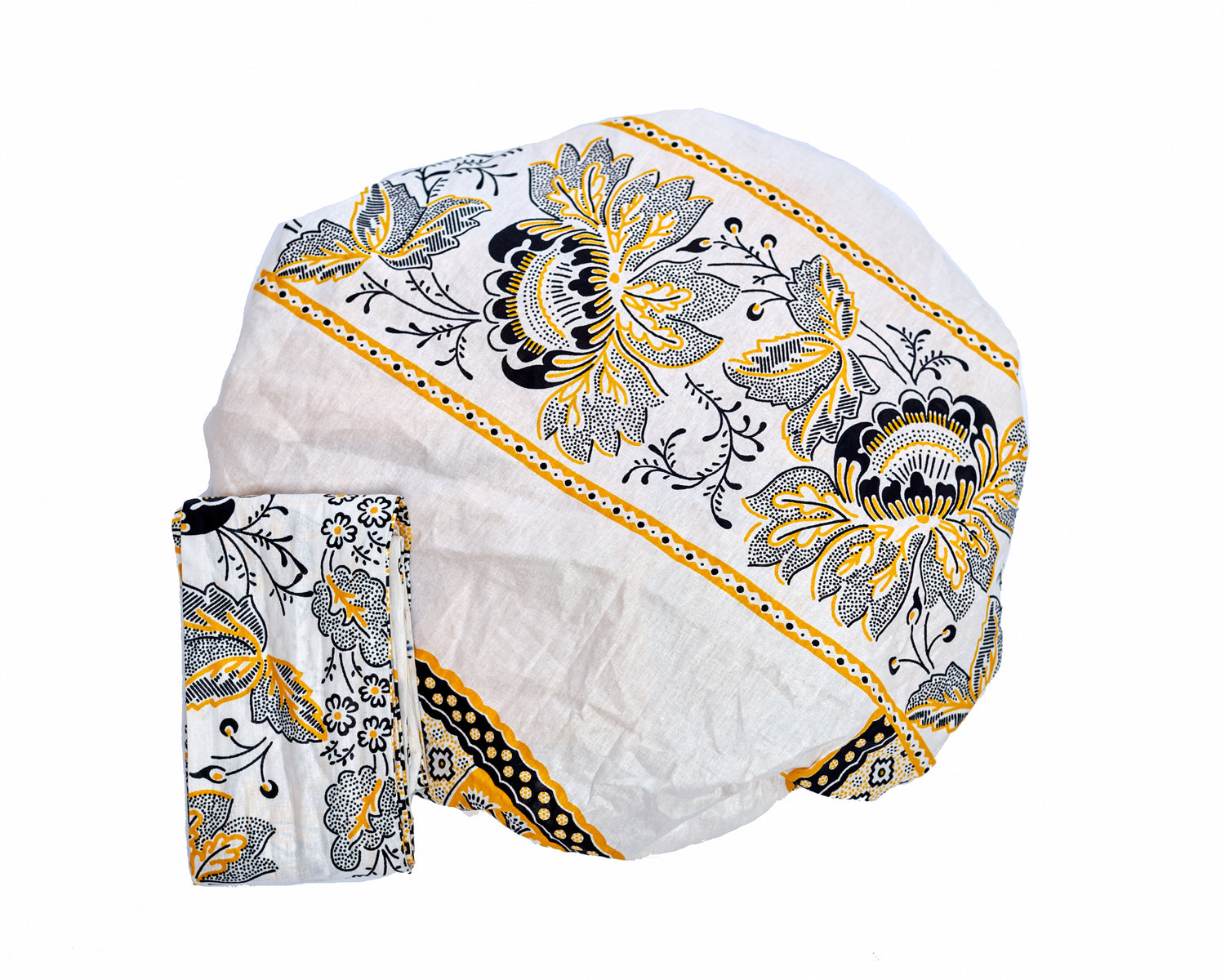Ankara Wax Print Made of White Yellow And Black Blend of Beautiful Colours And Pattern, Hand Made Elastic Silklined Bonnet With Band