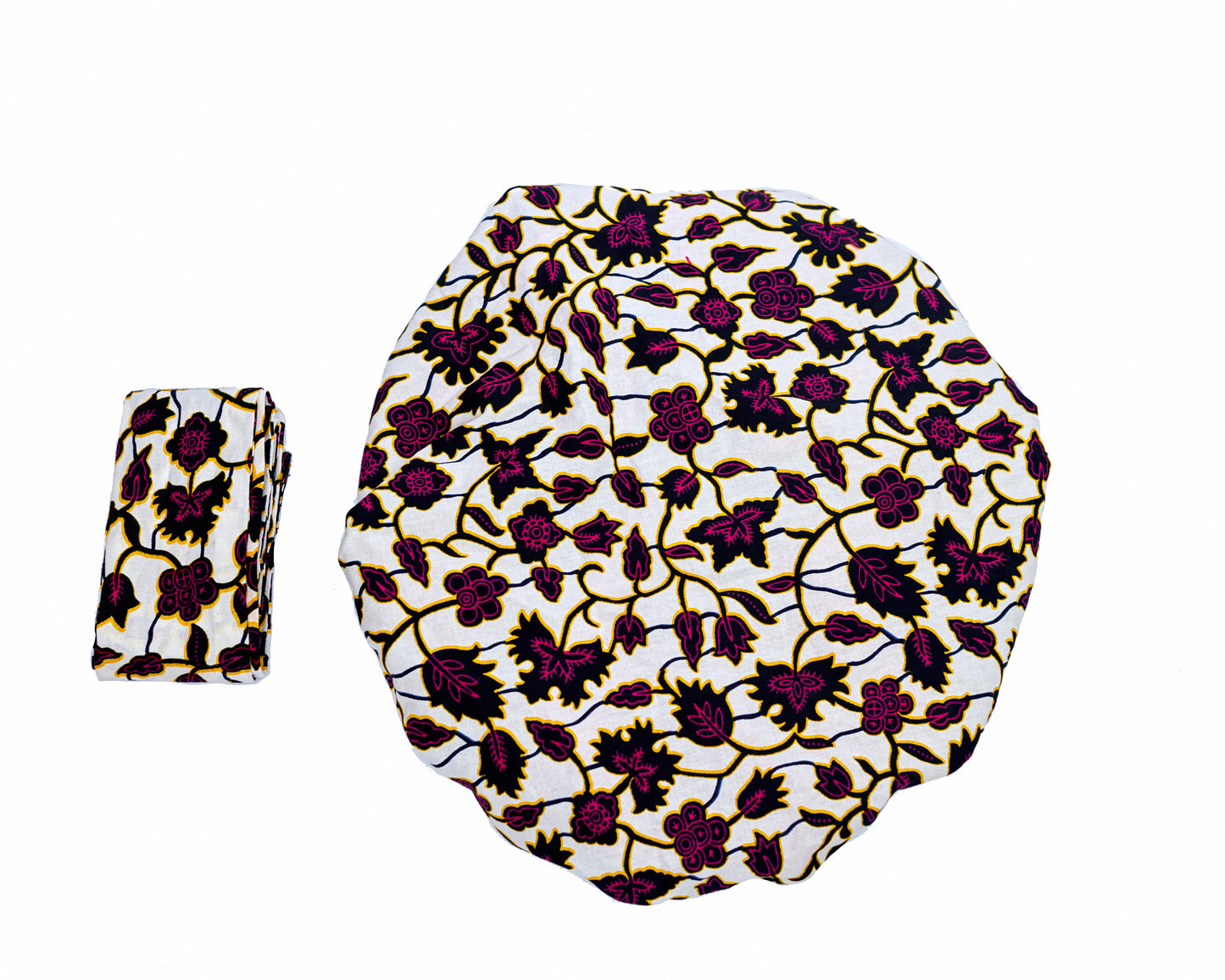 Ankara Wax Print Made of White, Pink And Black Blend of Beautiful Colours And Pattern, Hand Made Elastic Silklined Bonnet With Band