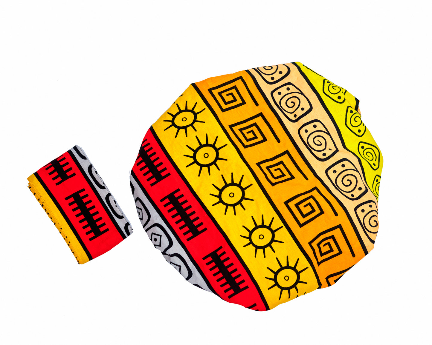 Ankara Wax Print Made of Ash, Yellow, Gold,Red And Black Blend of Beautiful Colours And Pattern, Hand Made Elastic Silklined Bonnet With Band