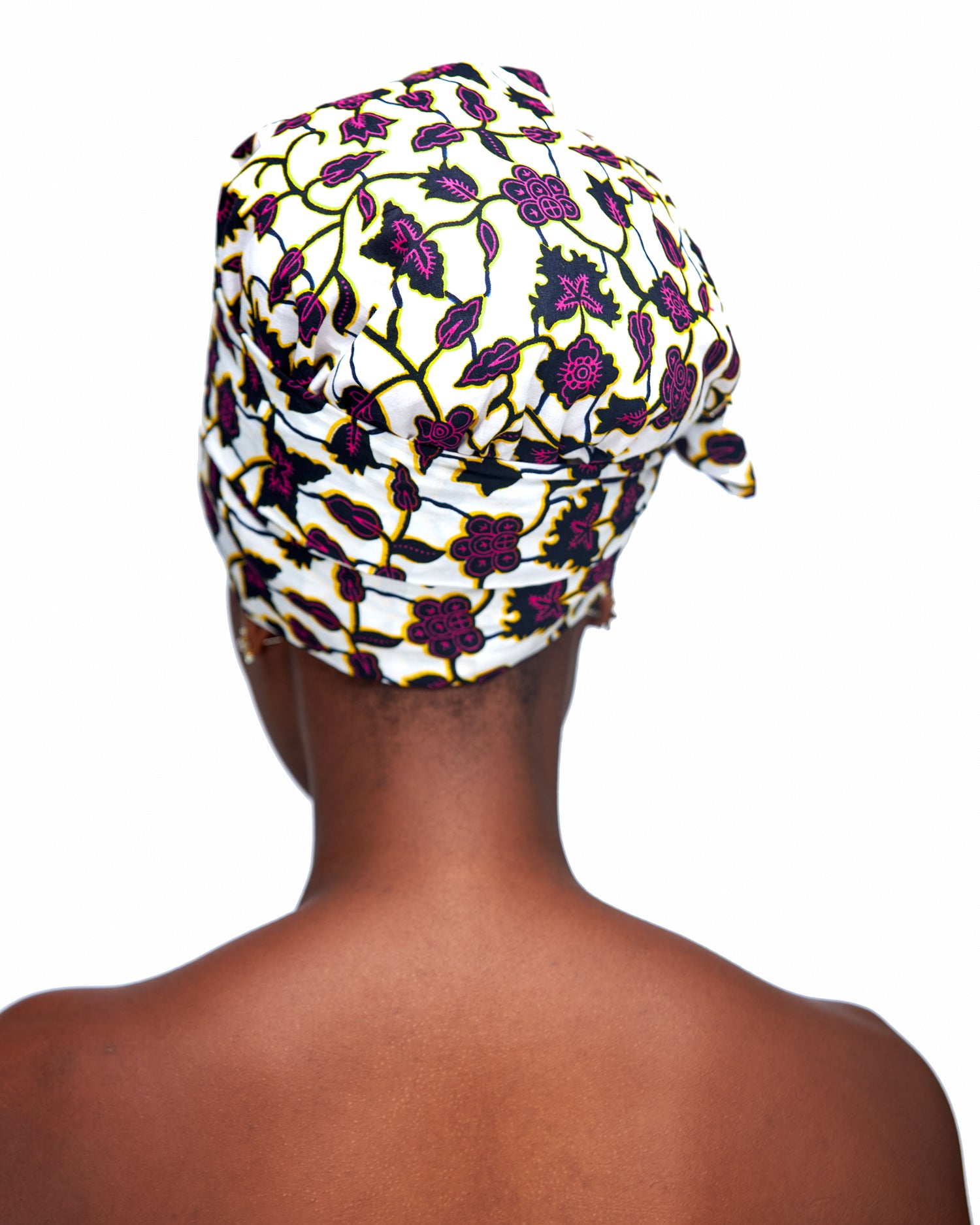Ankara Wax Print Made of White, Pink And Black Blend of Beautiful Colours And Pattern, Hand Made Elastic Silklined Bonnet With Band