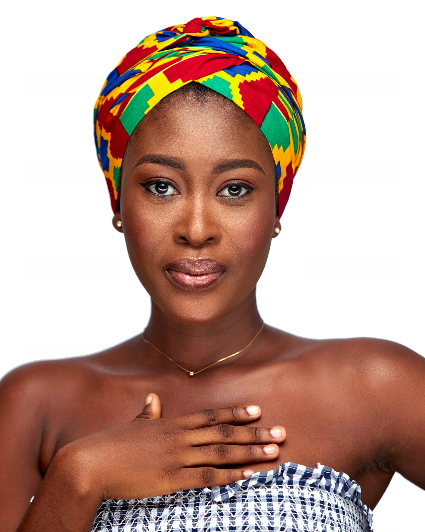 Ghanaian Kente Wax Print Made of Yellow, Red, Green, Yellow,Blue Blend of Beautiful Colours And Pattern With Adinkira Symbols, Hand Made Elastic Silklined Bonnet With Band