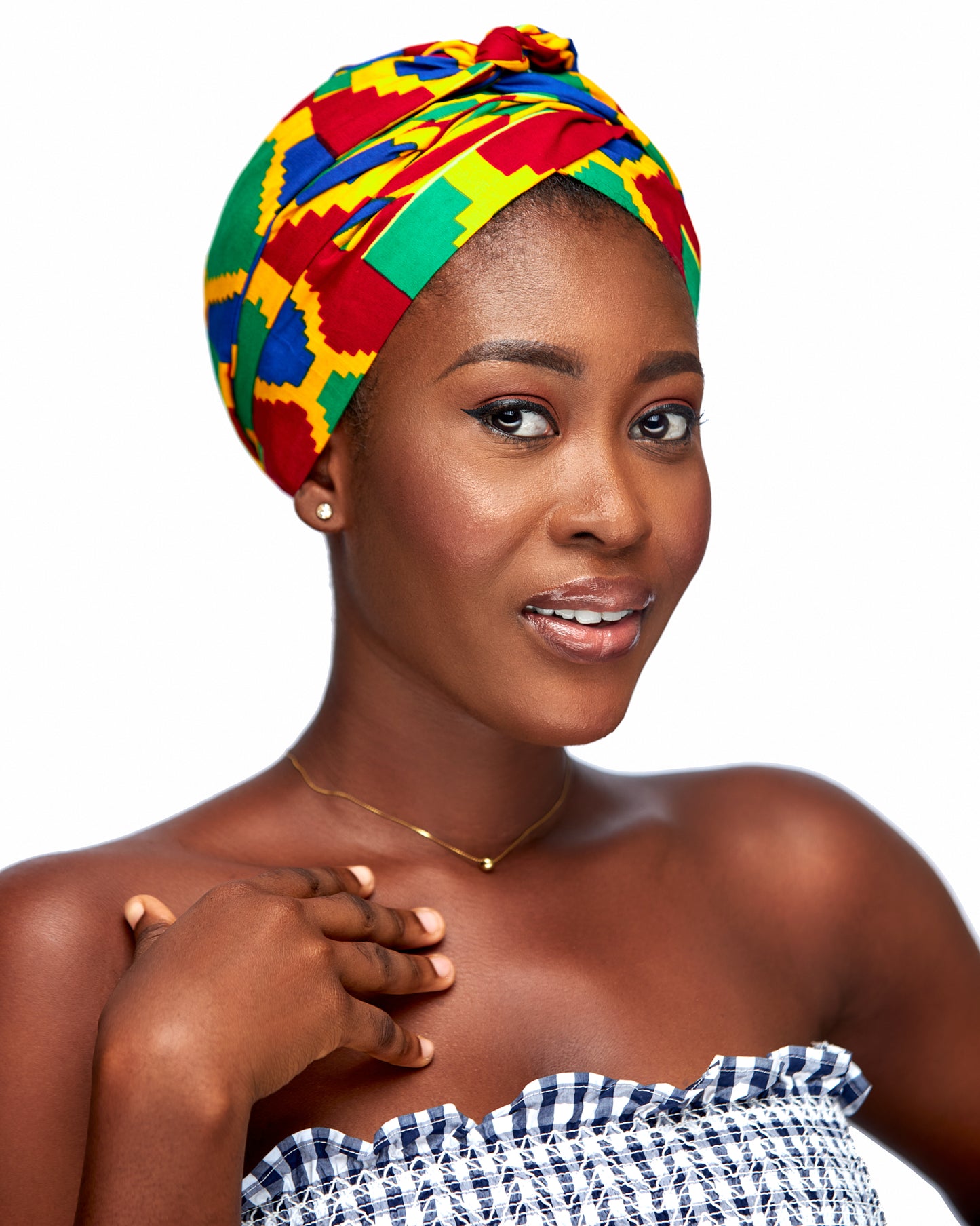 Ghanaian Kente Wax Print Made of Yellow, Red, Green, Yellow,Blue Blend of Beautiful Colours And Pattern With Adinkira Symbols, Hand Made Elastic Silklined Bonnet With Band