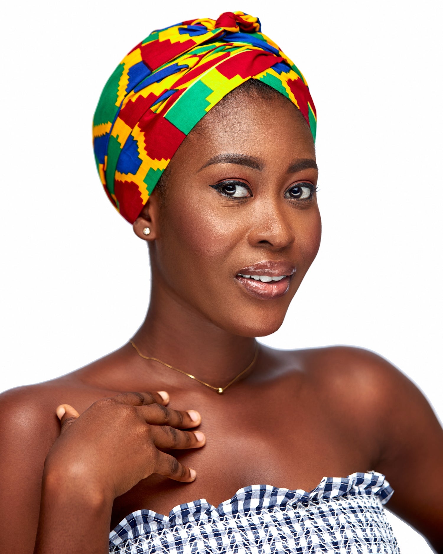 Ghanaian Kente Wax Print Made of Yellow, Red, Green, Yellow,Blue Blend of Beautiful Colours And Pattern With Adinkira Symbols, Hand Made Elastic Silklined Bonnet With Band