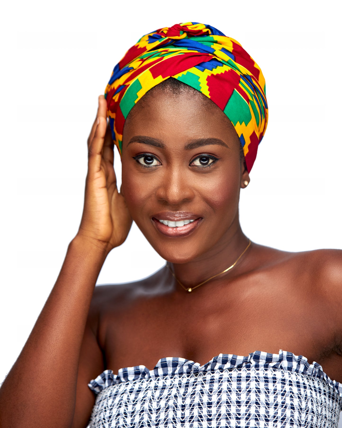 Ghanaian Kente Wax Print Made of Yellow, Red, Green, Yellow,Blue Blend of Beautiful Colours And Pattern With Adinkira Symbols, Hand Made Elastic Silklined Bonnet With Band