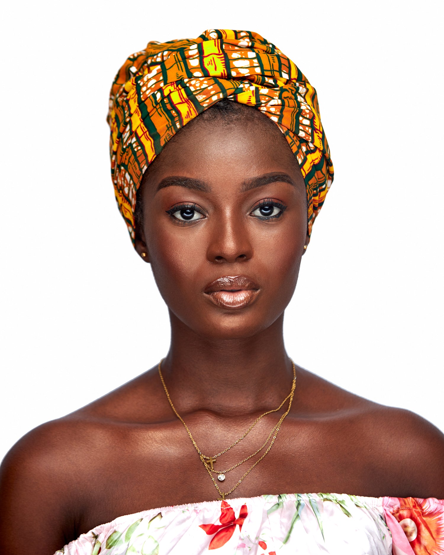 Ankara Wax Print Made of Brown, Yellow, Green And White Blended Beautiful Colours And Pattern, Hand Made Elastic Silklined Bonnet With Band
