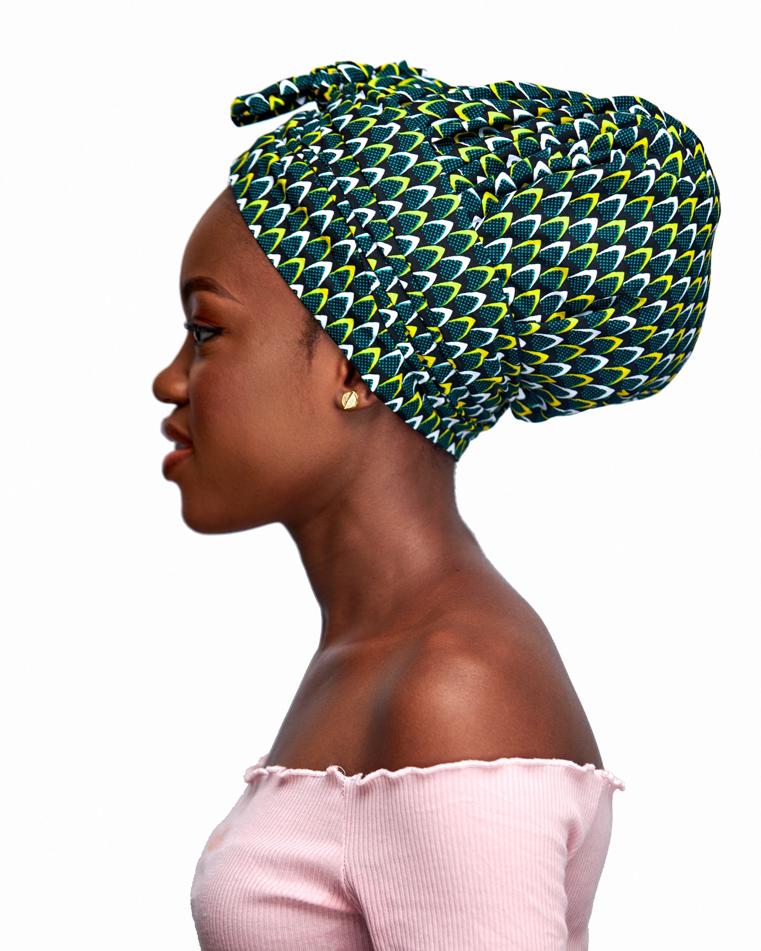 Ankara Wax Print Made of White Yellow And Green Blend of Beautiful Colours And Pattern, Hand Made Elastic Silklined Bonnet With Band