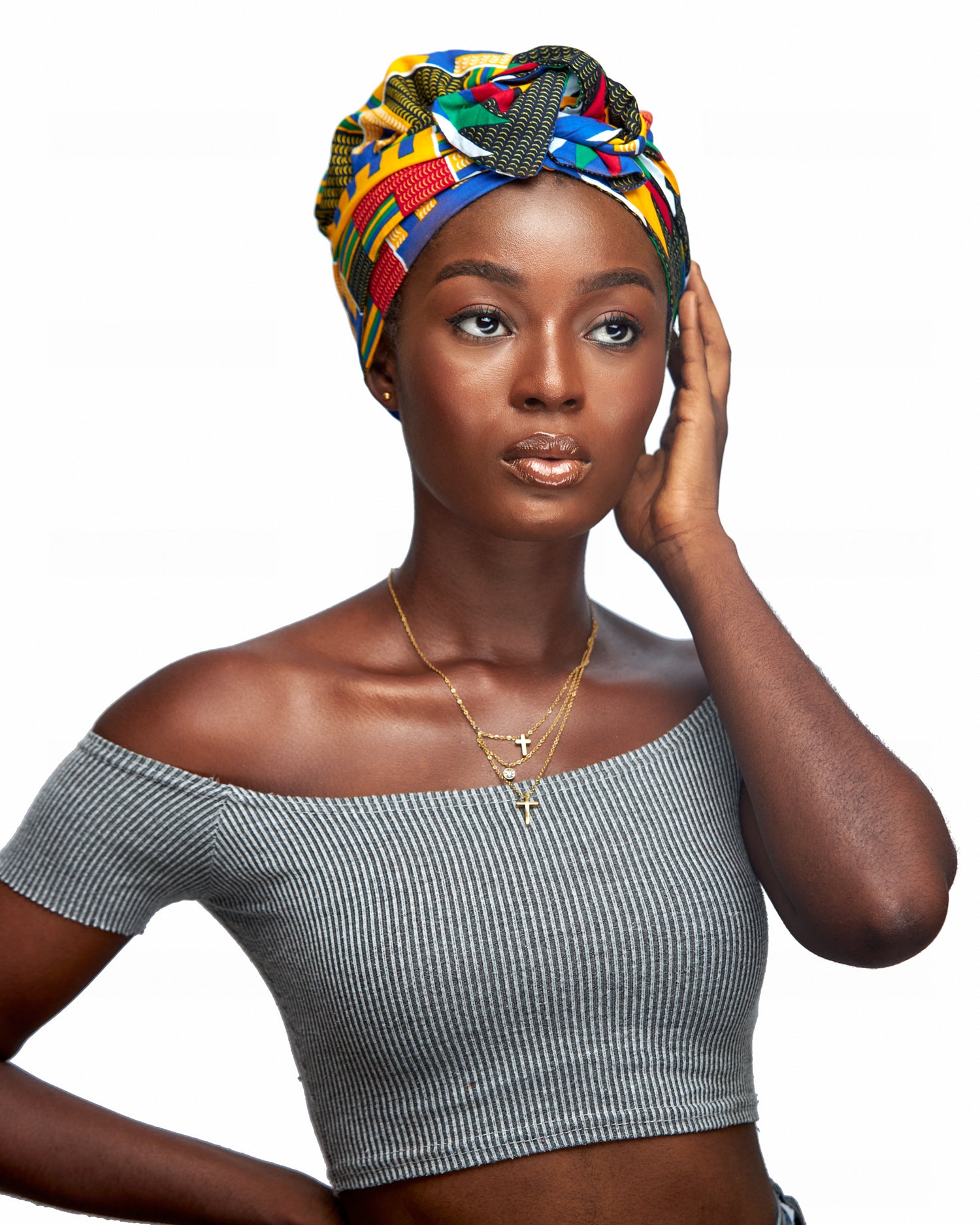 Ghanaian Kente Wax Print Made of Yellow, Red, Green, Black,Blue Blend of Beautiful Colours And Pattern With Adinkira Symbols, Hand Made Elastic Silklined Bonnet With Band