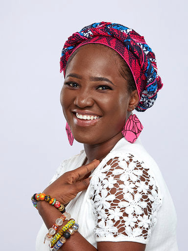 Seablue,White,Pink, Black Colourful Sunny Designed Ankara Cotton Wax Print Fabric With Detachable Silklined Headwrap