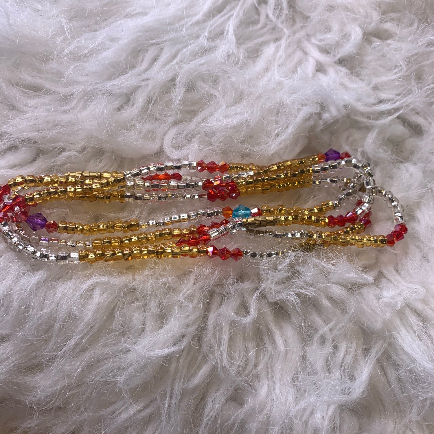 9 Inches Gold and Silver beads with red and blue pebble bar removable screw Anklet