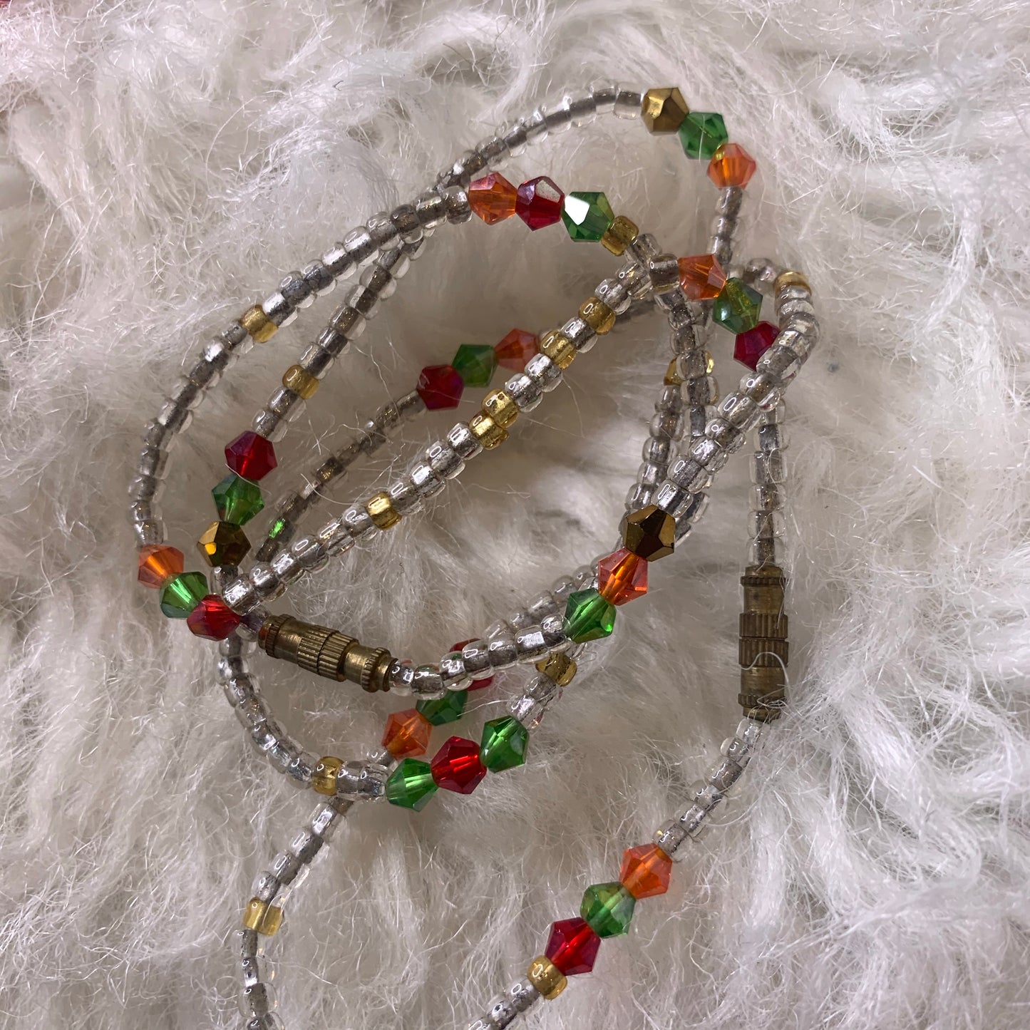 9 Inches Silver And Gold Glass Beads With Red, Orange, blue And Green Pebble Bar Removable Screws Anklet