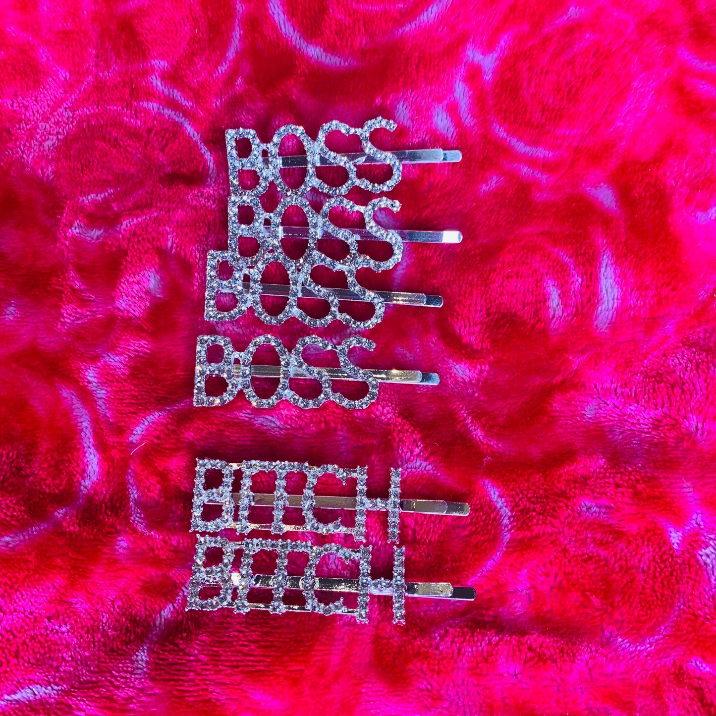 Words Hair Clip ; Boss Rhinestone Silver Hair Clip And Bitch Rhinestone Silver Hair Clip