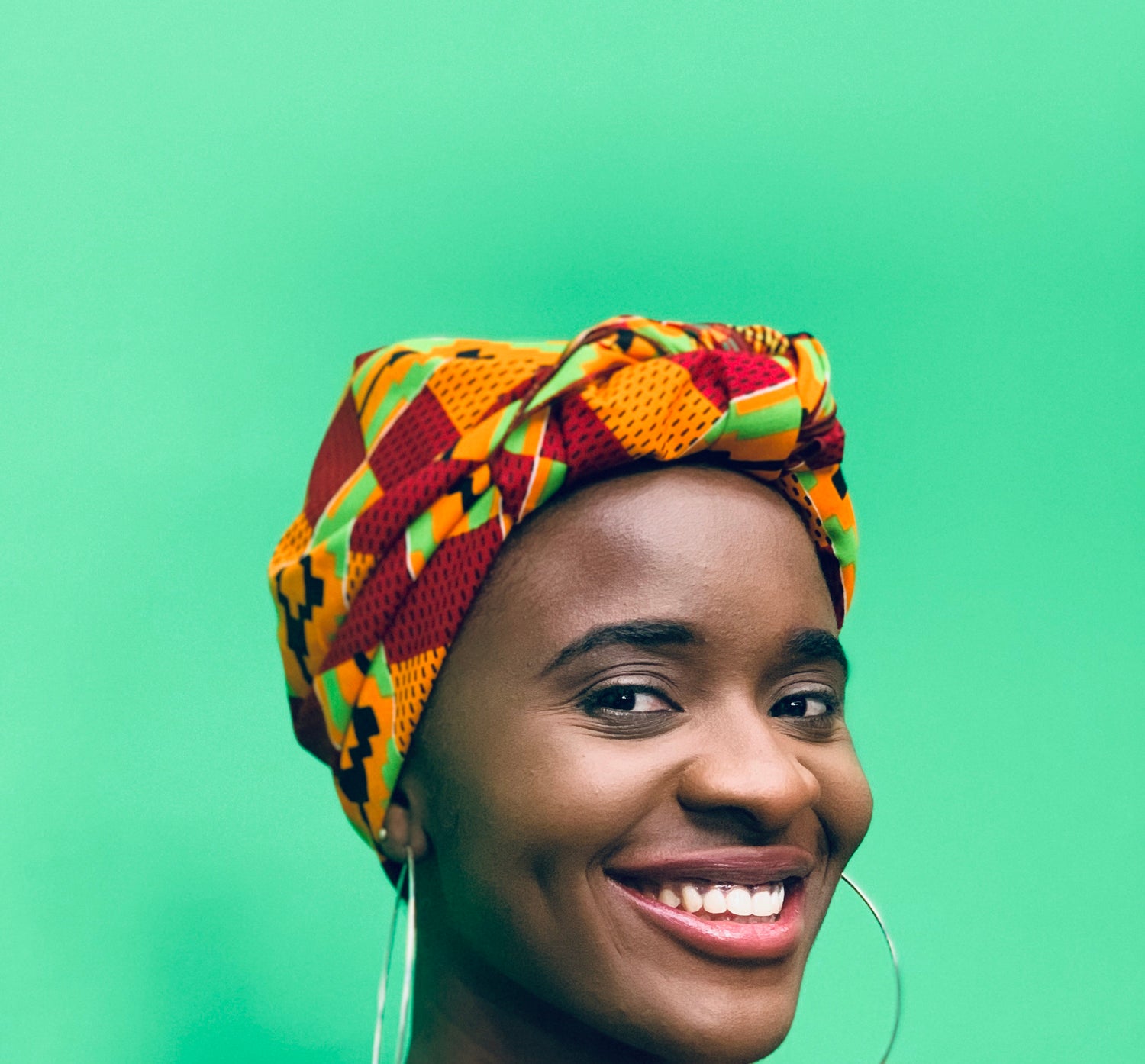 Lemon Green,Blue, Orange, Black And Red Kente Print Silk Lined Detachable Head wrap