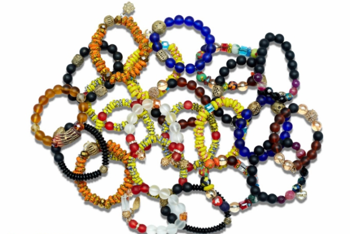 1 Bright Medley Fused Rondelle Recycled Glass beaded BRACELET Ghana Beads