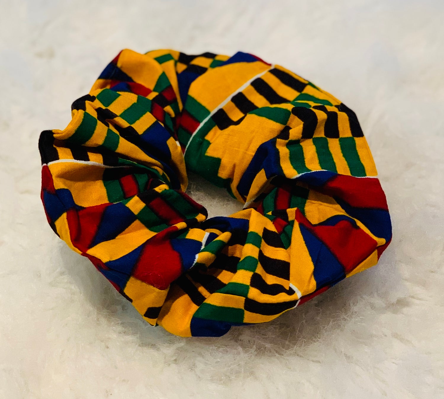 One Red ,Yellow , Blue, Black And Green Large Scrunchie 