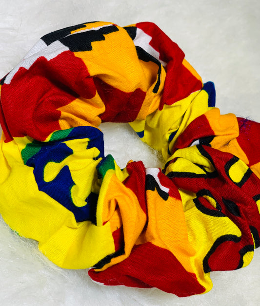 One Red, Yellow , Blue And White Small Scrunchie
