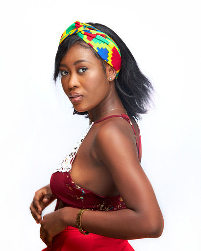 Yellow, Red, And Light Green And Blue Kente Print Interlock Headband