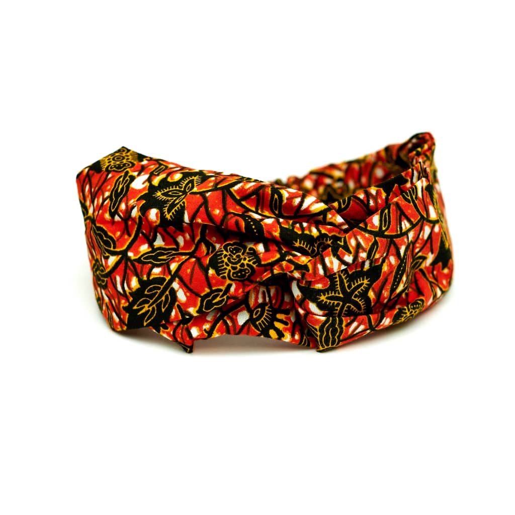 Orange , White and Green Leaf Ankara Print Interlock Headband