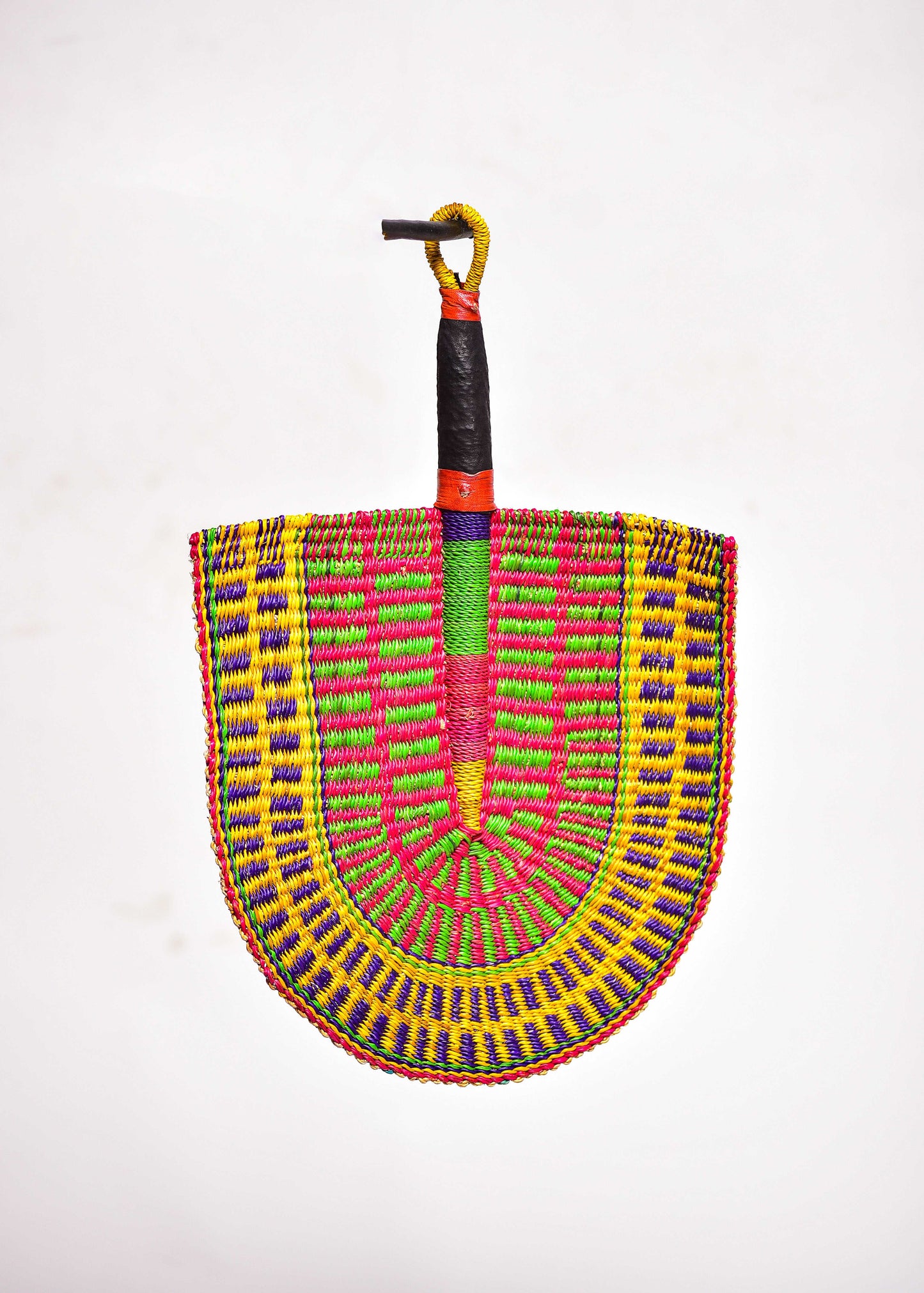 Ned Straw Woven Handfan(Leather Based Handle)