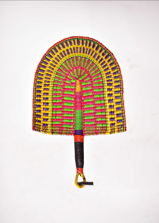 Ned Straw Woven Handfan(Leather Based Handle)