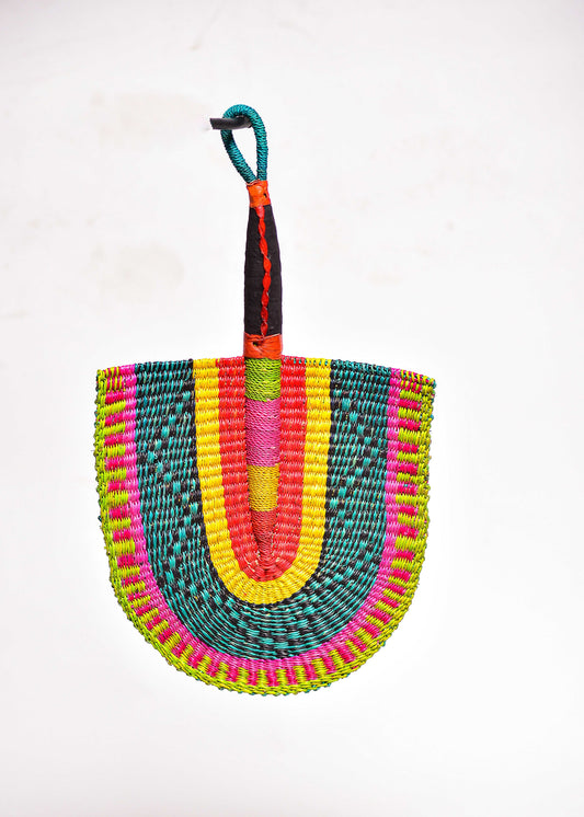 Jaha Straw Woven Handfan(Leather Based Handle)