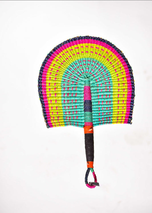 Aduke Straw Woven Handfan(Leather Based Handle)