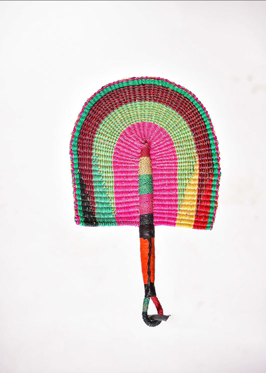 Elgin Straw Woven Handfan(Leather Based Handle)