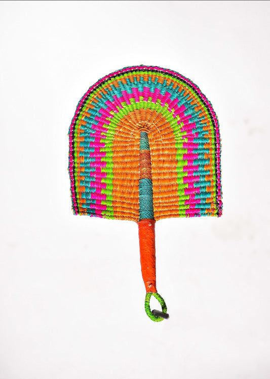 Kenise Straw Woven Handfan(Leather Based Handle)