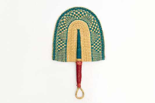 Lucas Straw Woven Handfan(Leather Based Handle)