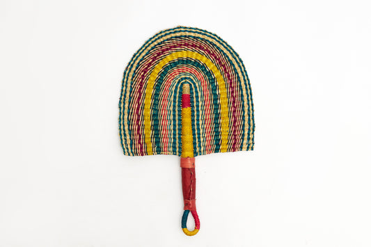 Jacky Straw Woven Handfan(Leather Based Handle)