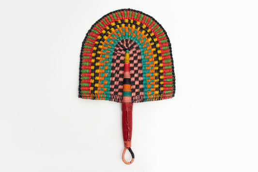 Salimah Straw Woven Handfan(Leather Based Handle)