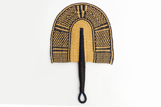 Roselyn Straw Woven Handfan(Leather Based Handle)