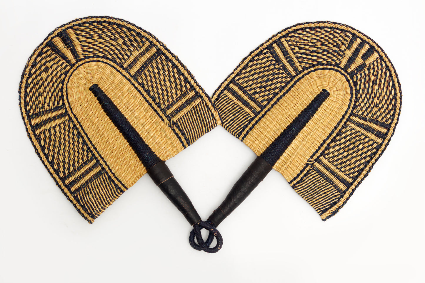 Roselyn Straw Woven Handfan(Leather Based Handle)