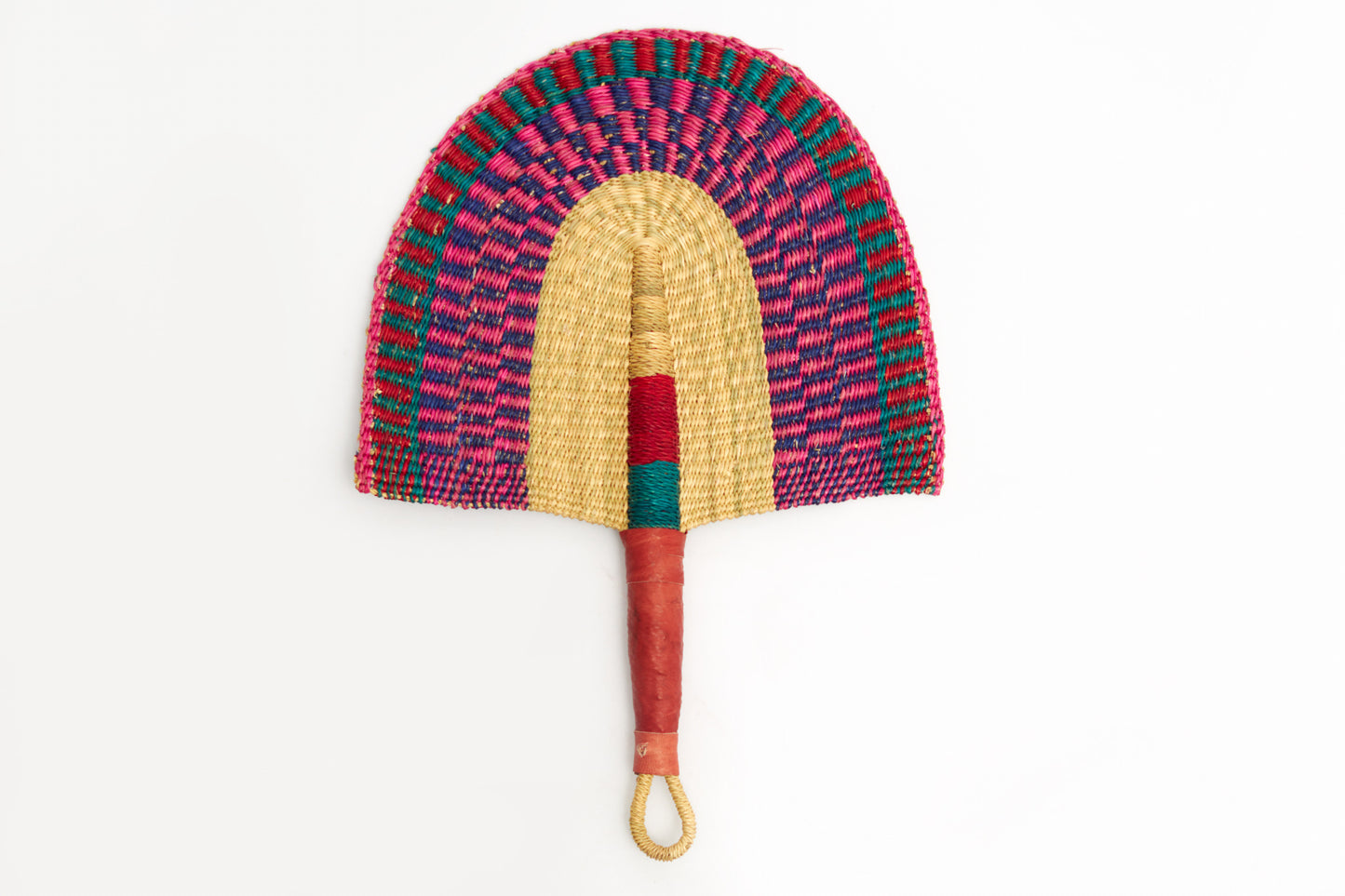 Danlami Straw Woven Handfan(Leather Based Handle)