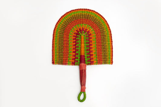 Mali Straw Woven Handfan(Leather Based Handle)