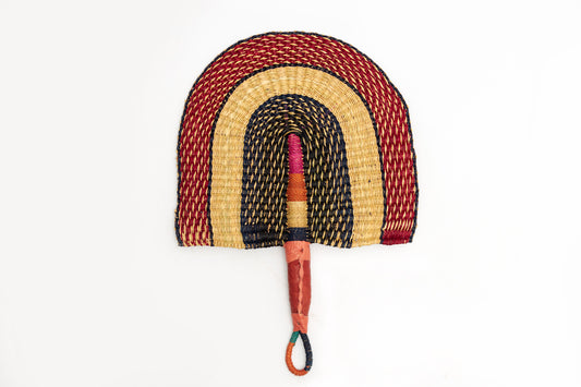 Babby Straw Woven Handfan(Leather Based Handle)