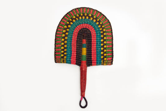 Kubra Straw Woven Handfan(Leather Based Handle)