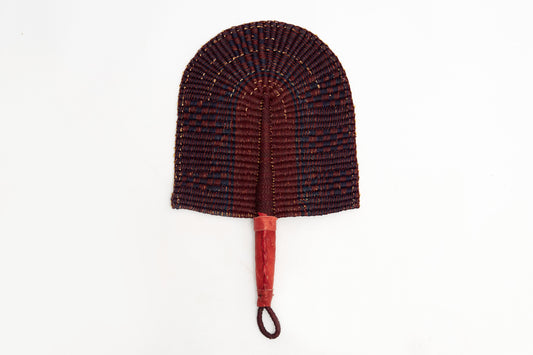 Farida Straw Woven Handfan(Leather Based Handle)