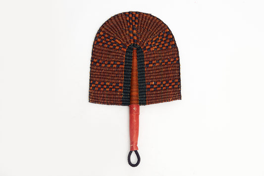 Amina Straw Woven Handfan(Leather Based Handle)
