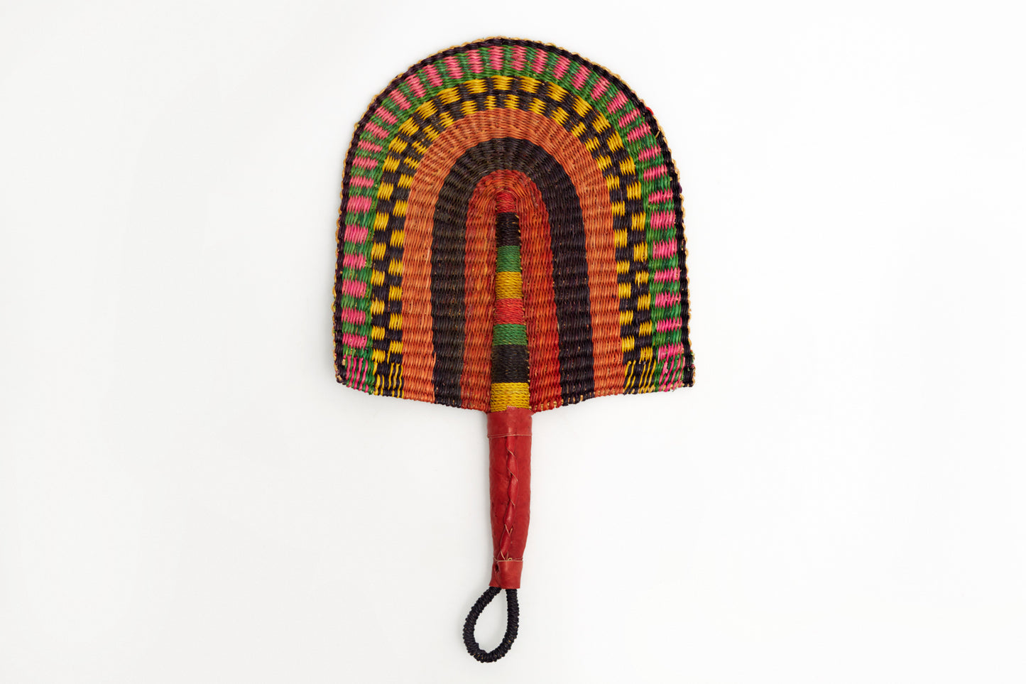 Esther Straw Woven Handfan(Leather Based Handle)