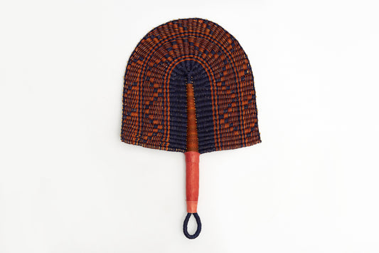 Kazia Straw Woven Handfan(Leather Based Handle)