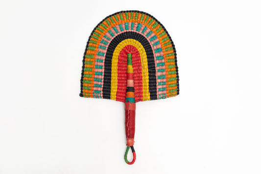 Burkina Straw Woven Handfan(Leather Based Handle)