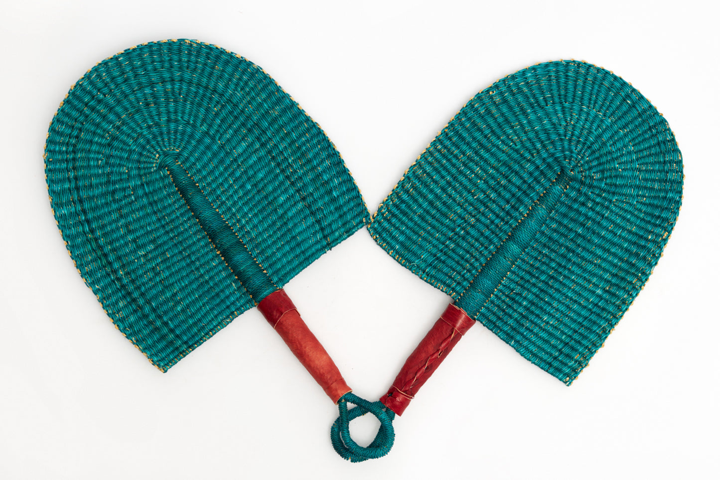 Blue Straw Woven Handfan(Leather Based Handle)