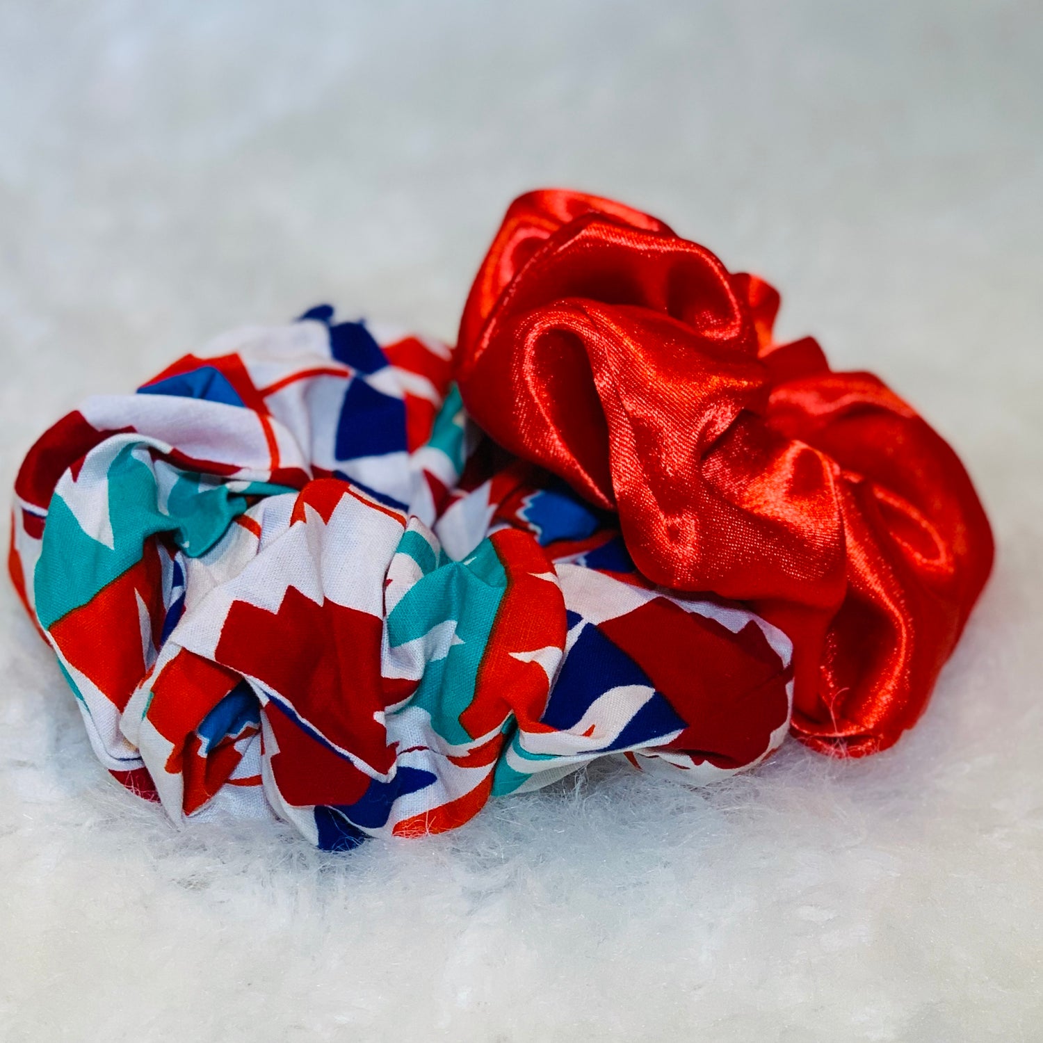 2 Different Color Scrunchie; Red, Deep Blue , White , Wine And Sea Blue Scrunchie And Red Scrunchie 