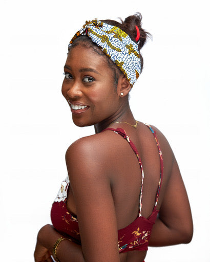 White, Blue And Green Ankara Print Interlock Headband