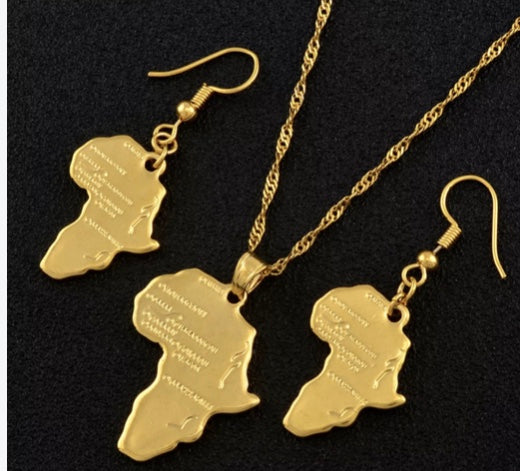 Africa Map Jewelry set Pendant Necklaces Earrings Gold Color