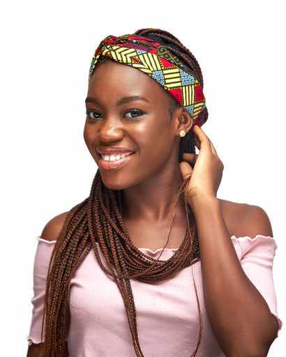 Army Green, Red ,Blue And  Yellow Ankara Print Interlock Headband