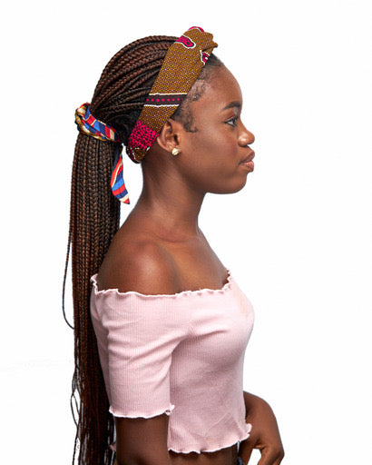 Light Brown And Pink Ankara Print Interlock Headband 