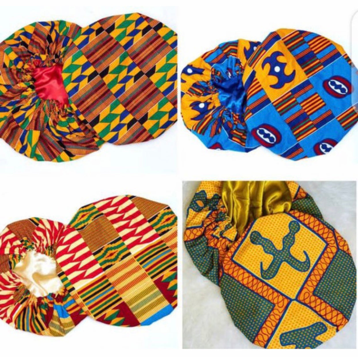 Wholesale (Bulk) Ankara/Kente And Bogolan Regular Silk Lined Bonnets