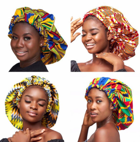 Wholesale (Bulk) Ankara/Kente And Bogolan Regular Silk Lined Bonnets